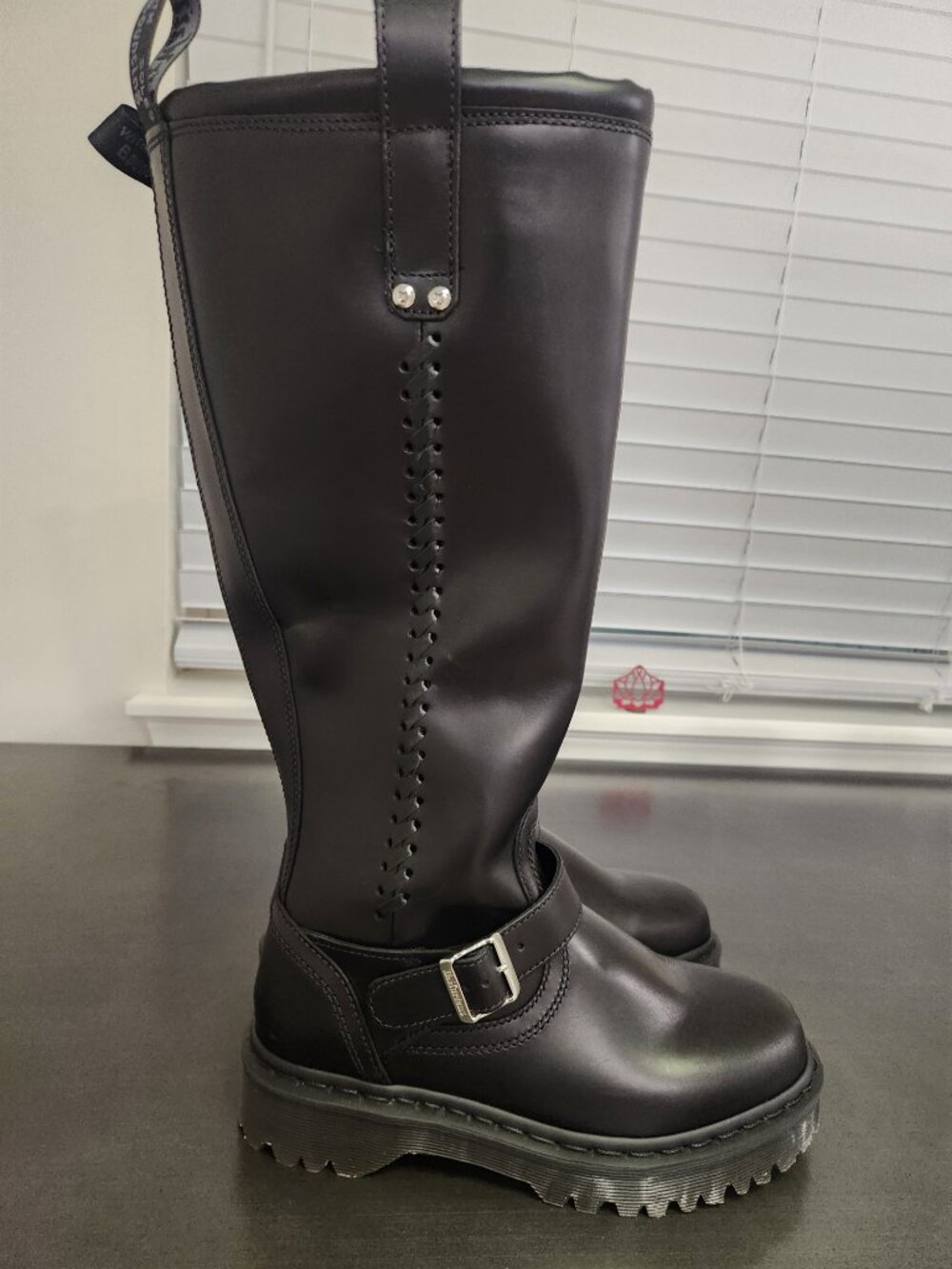 Dr. Martens Anistone Knee High Orleans Leather Biker Boots - Picture 2 of 12